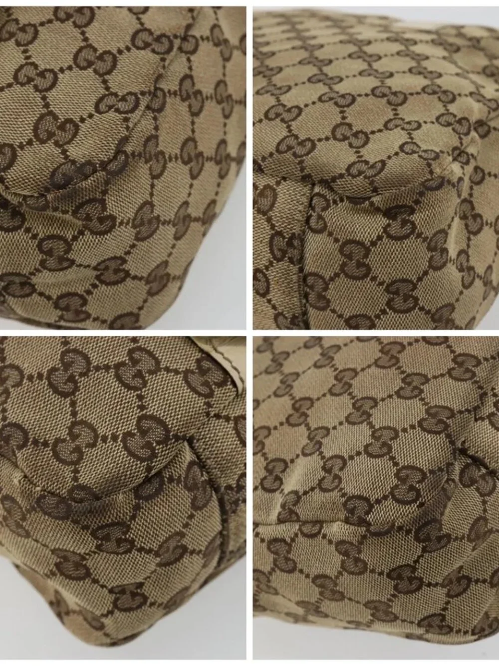 GUCCI GG Canvas Shoulder Bag Beige Silver 145859 Auth 181188
